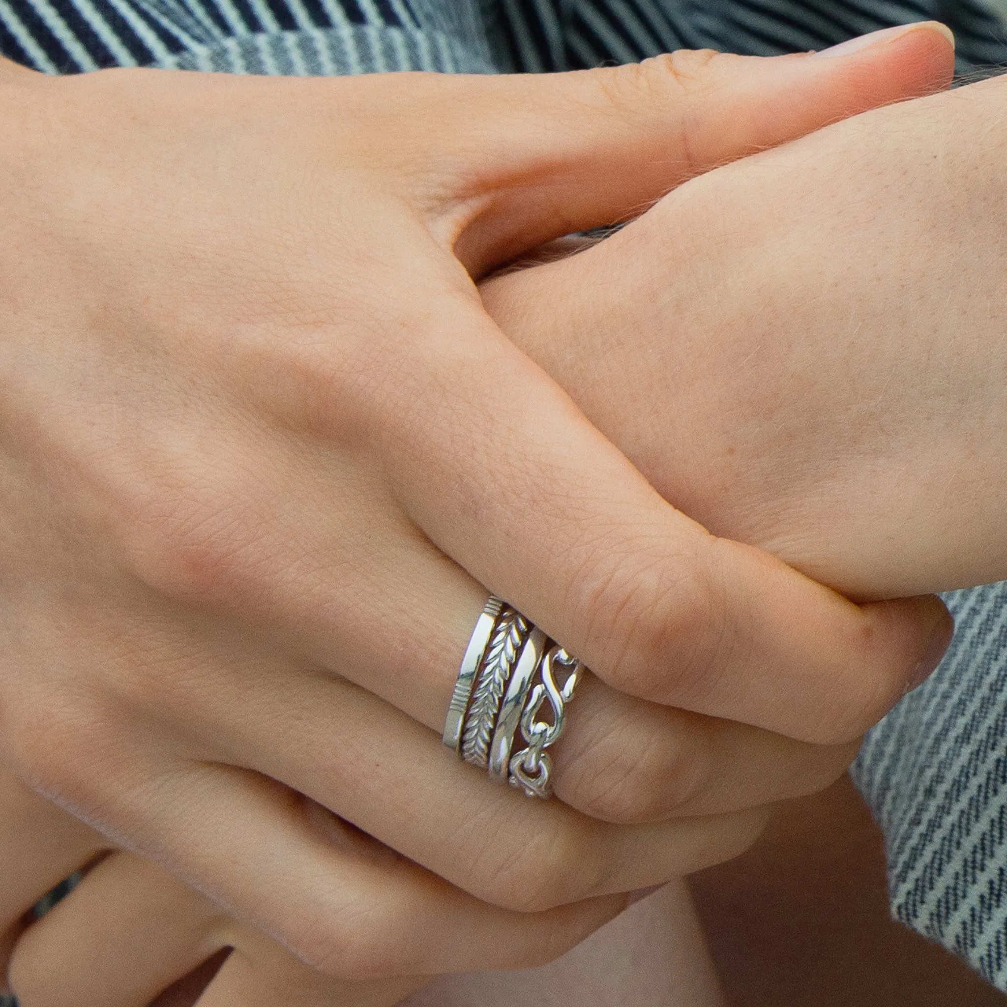"Breathe" Leaf Poesy Sterling Silver Stackable Ring