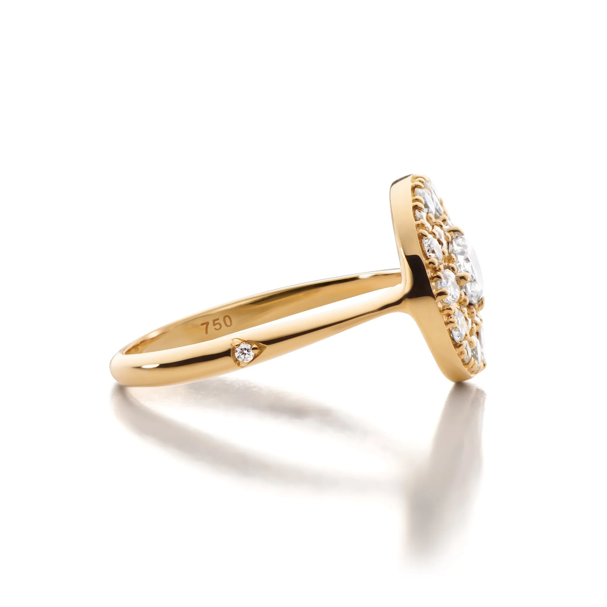 "Points North" Diamond Ring with Round, Baguette and Pear Shape Diamonds