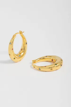 Rainbow CZ Star Chubby Hoop Earrings