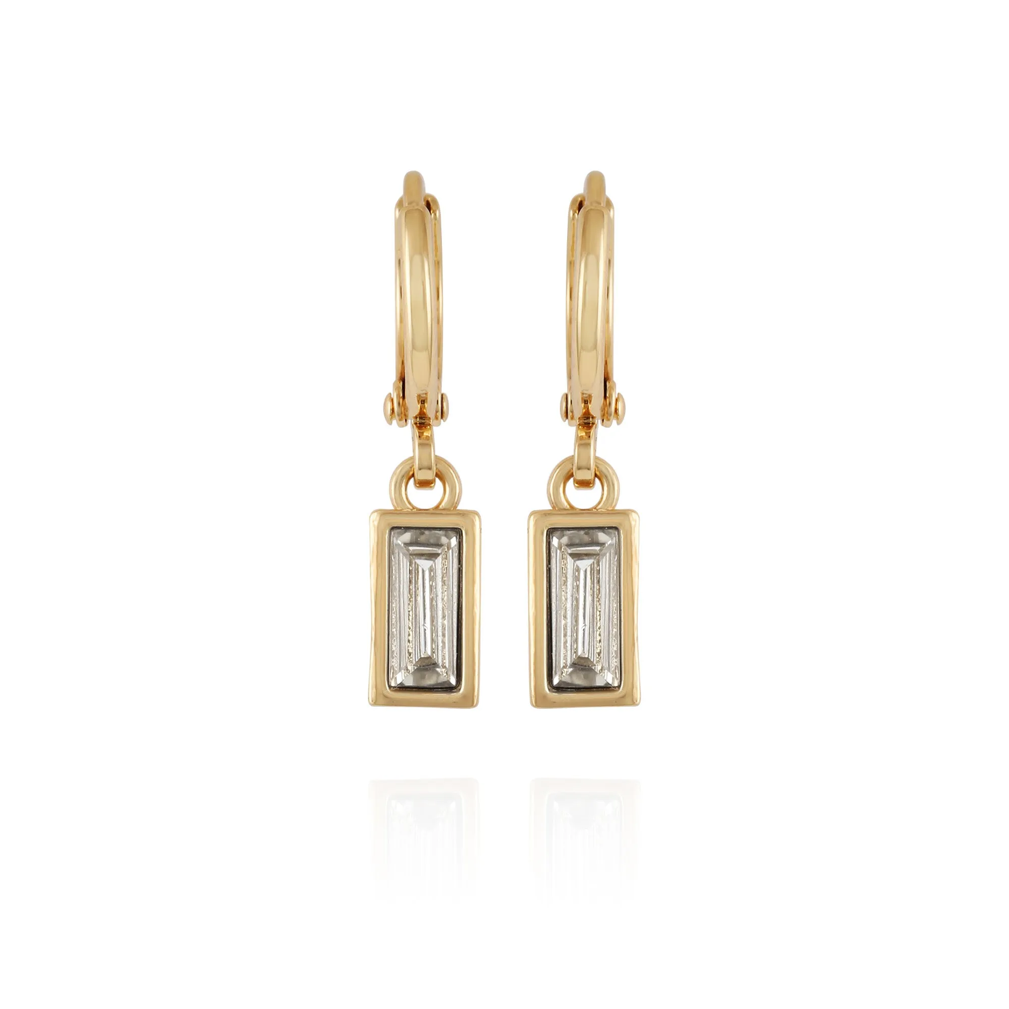 Rectangular Glass Stone Huggie Drop Earrings