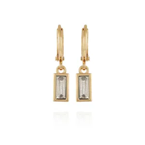Rectangular Glass Stone Huggie Drop Earrings