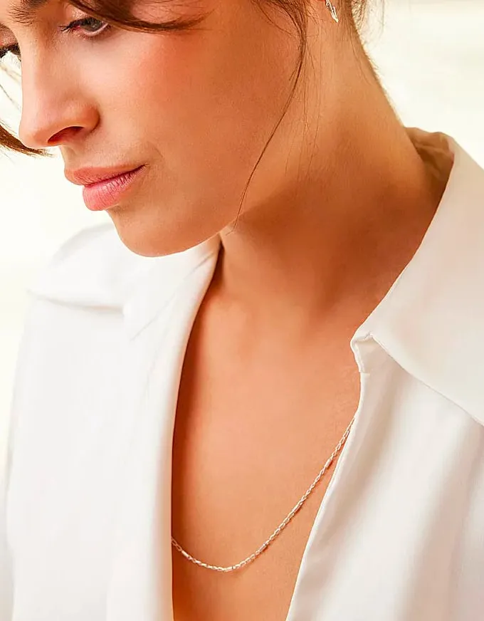 Rod & Link Silver Necklace 60cm