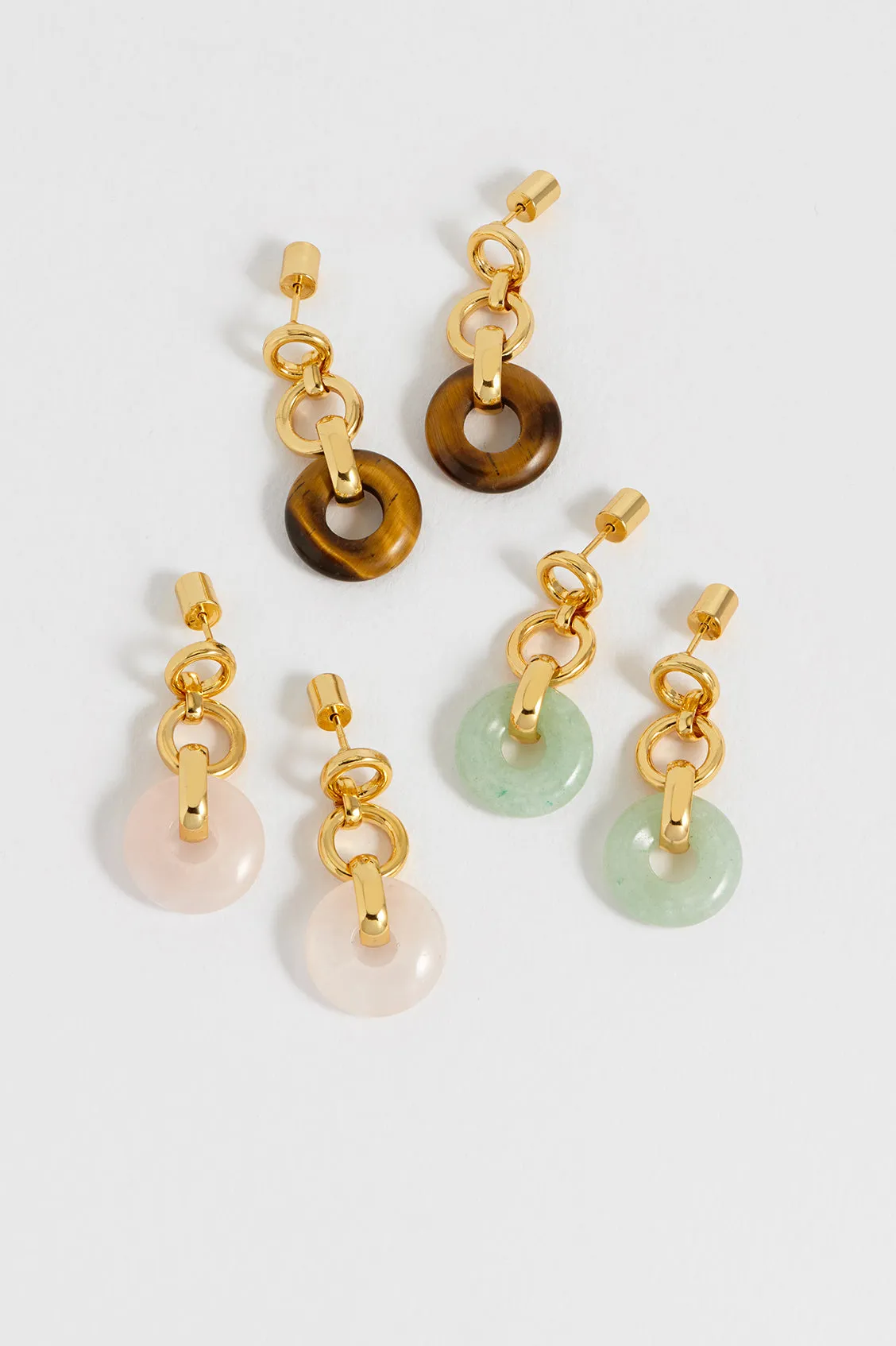 Rose Quartz Graduated Round Link Drop Earrings