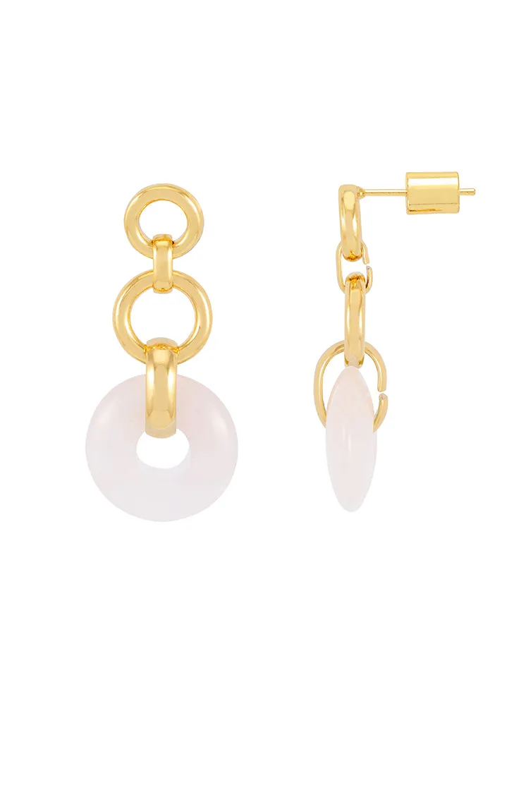 Rose Quartz Graduated Round Link Drop Earrings
