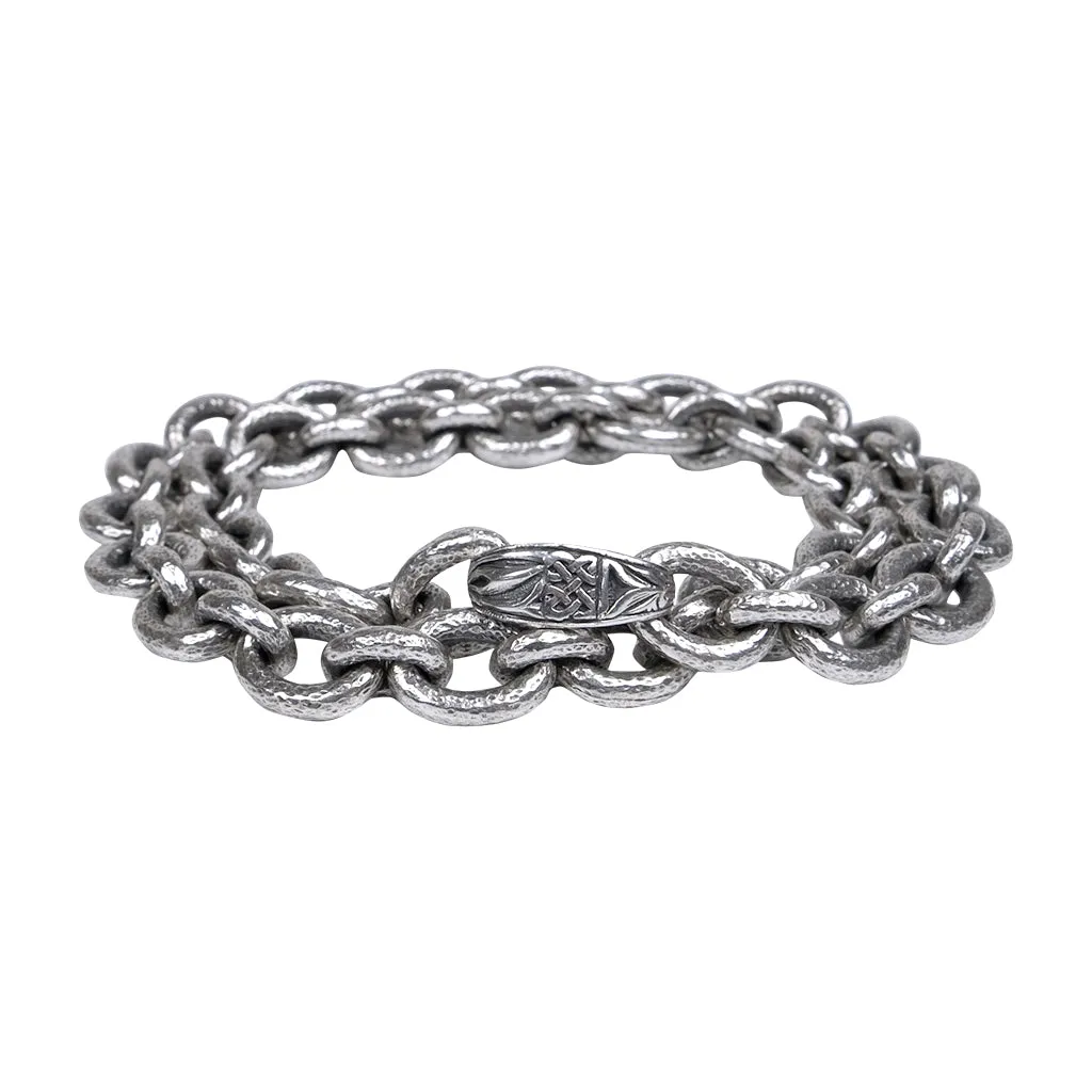 Silver Heavy Hammered Oval and Small Link Chain