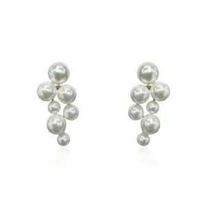 Silver Large Multi-Pearl Cascade Earrings