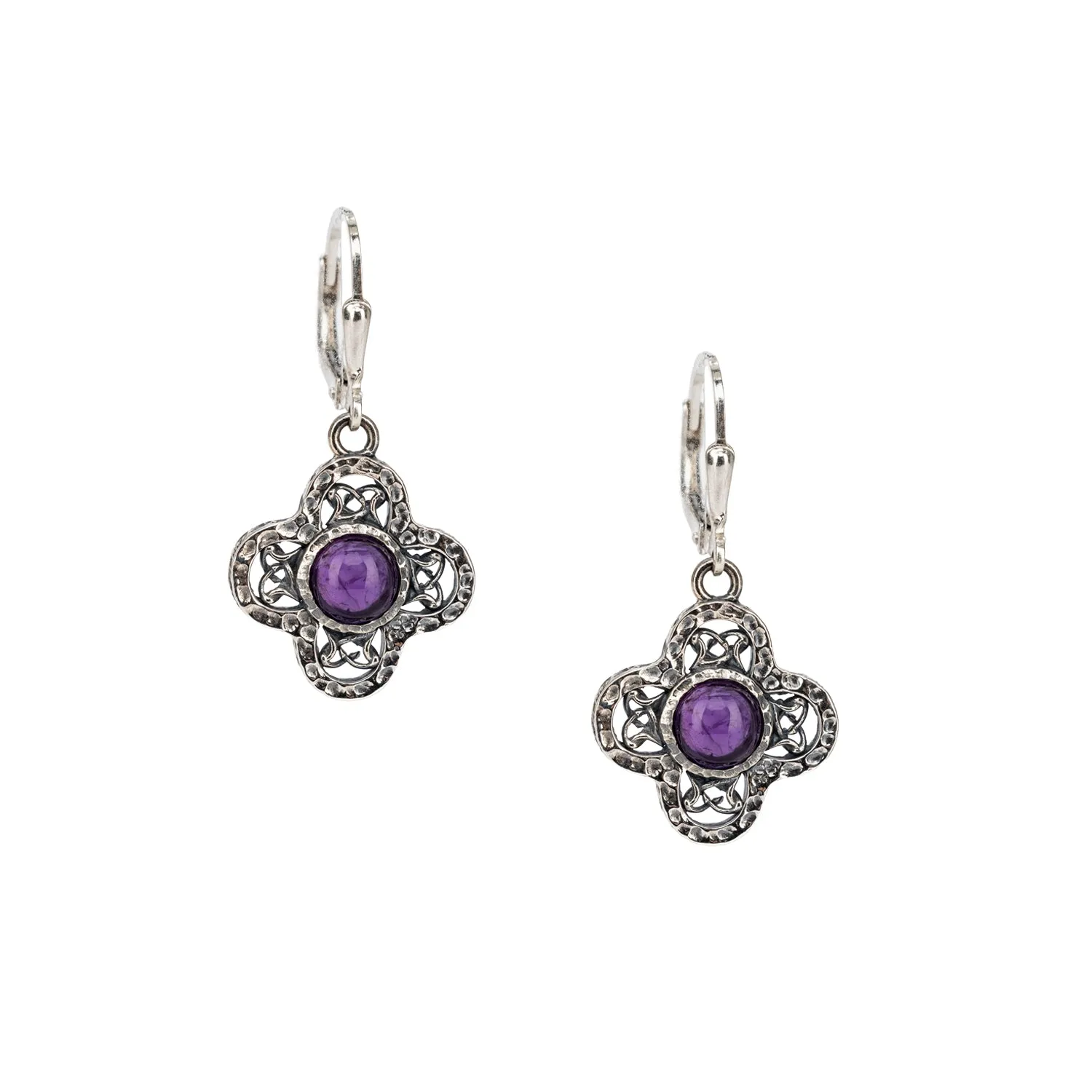 Silver Whirlpool Leverback Earrings - Amethyst