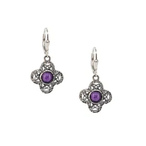 Silver Whirlpool Leverback Earrings - Amethyst