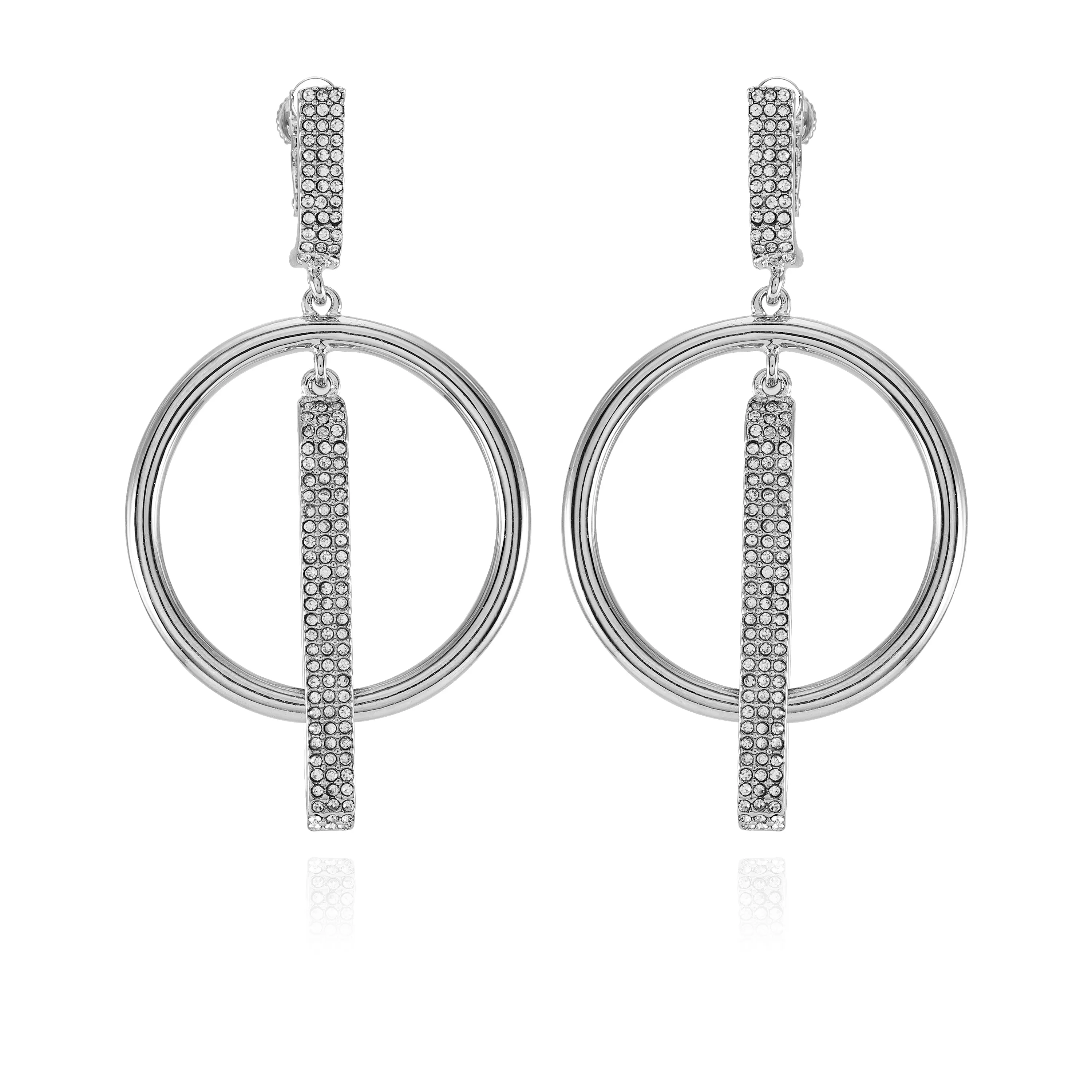 Silvertone Hoop Drop Clip On Earrings