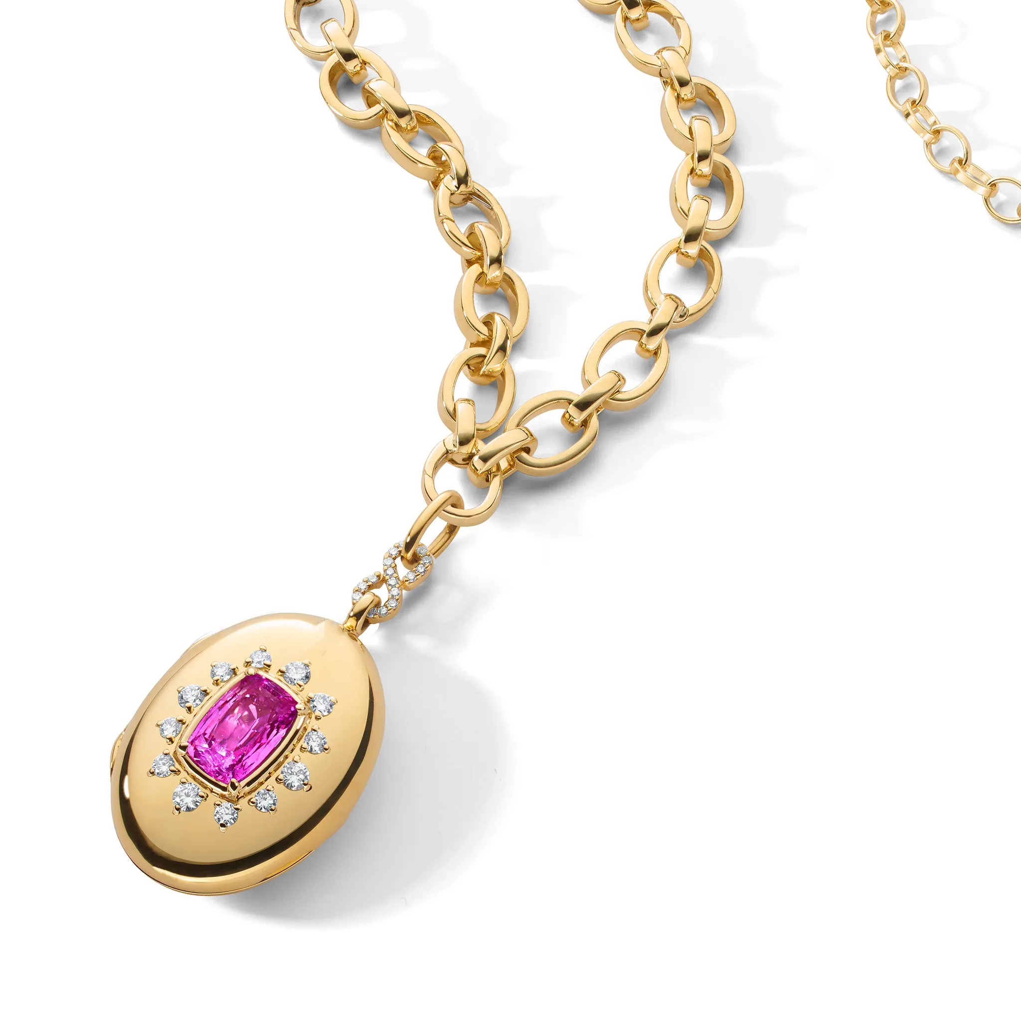 Special Edition Cushion Cut Pink Sapphire and Diamond Oval Locket