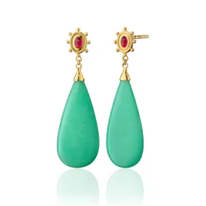 Special Edition "Spiral Galaxy" Chrysoprase Drop Earrings with Pink Tourmaline