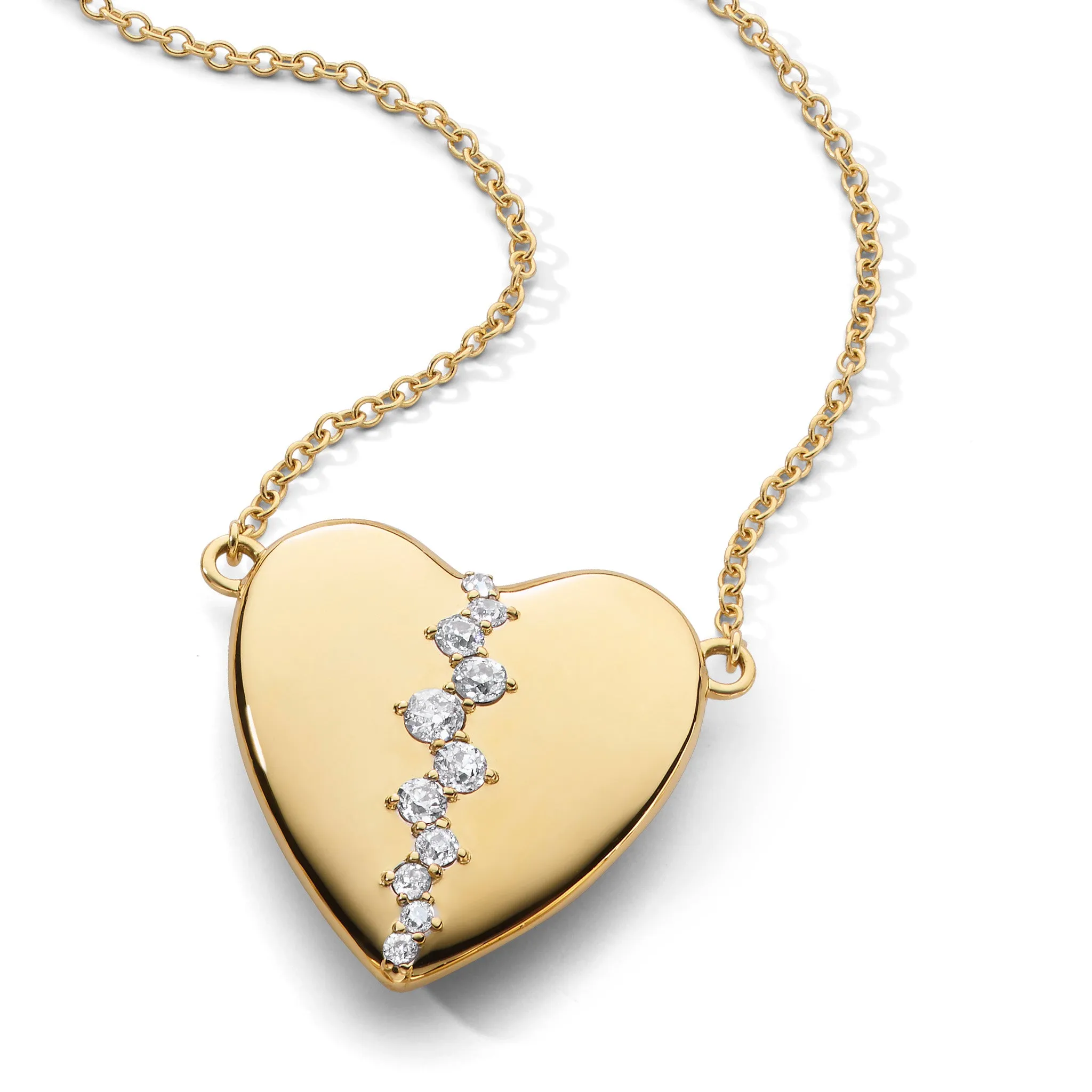 Special Edition Slim Heart Necklace with Scattered Vintage Diamonds