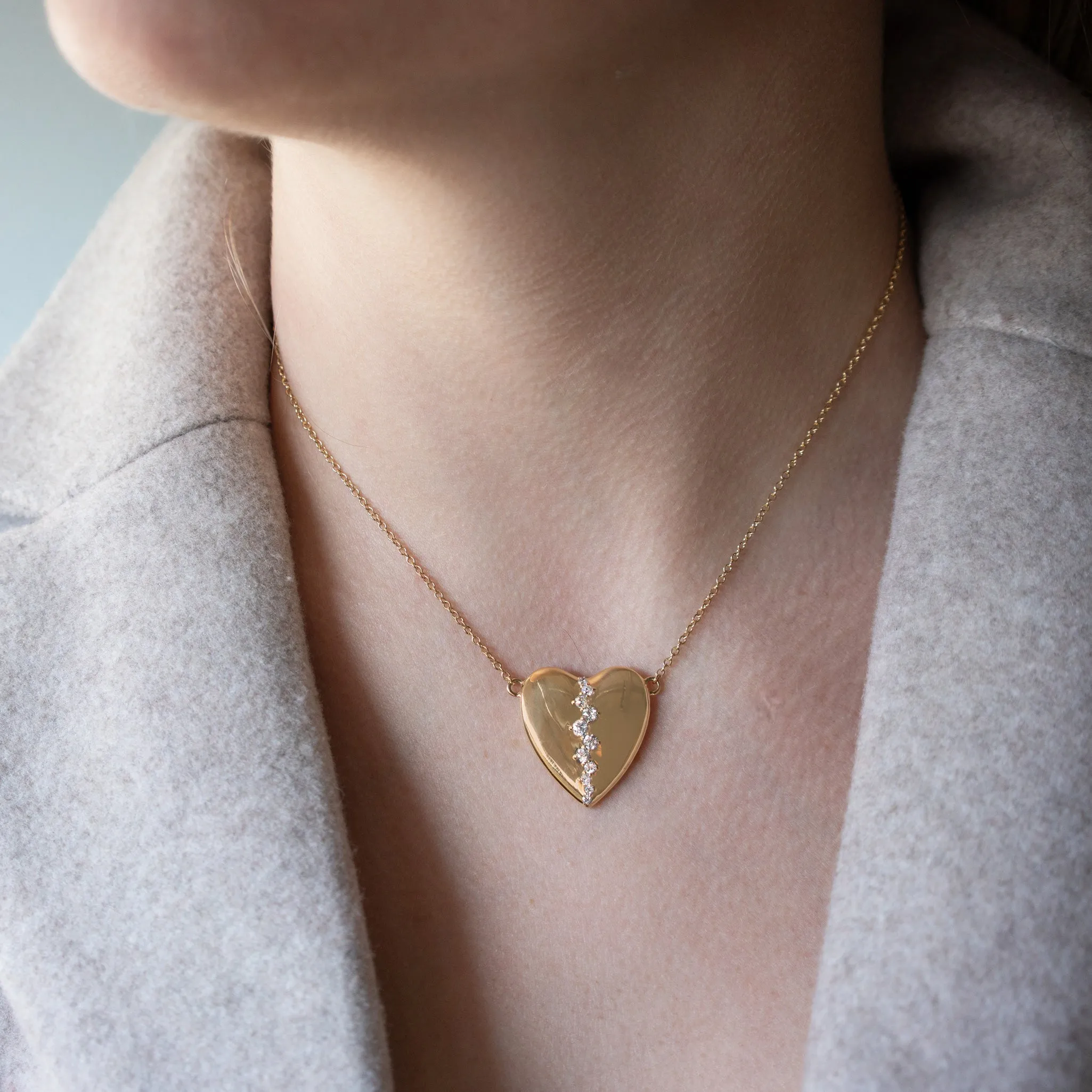 Special Edition Slim Heart Necklace with Scattered Vintage Diamonds