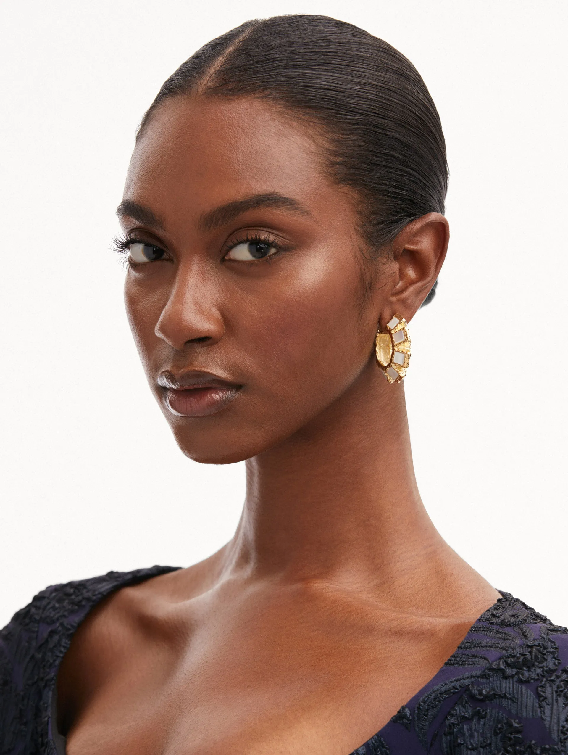 Square Stone Hoop Earrings