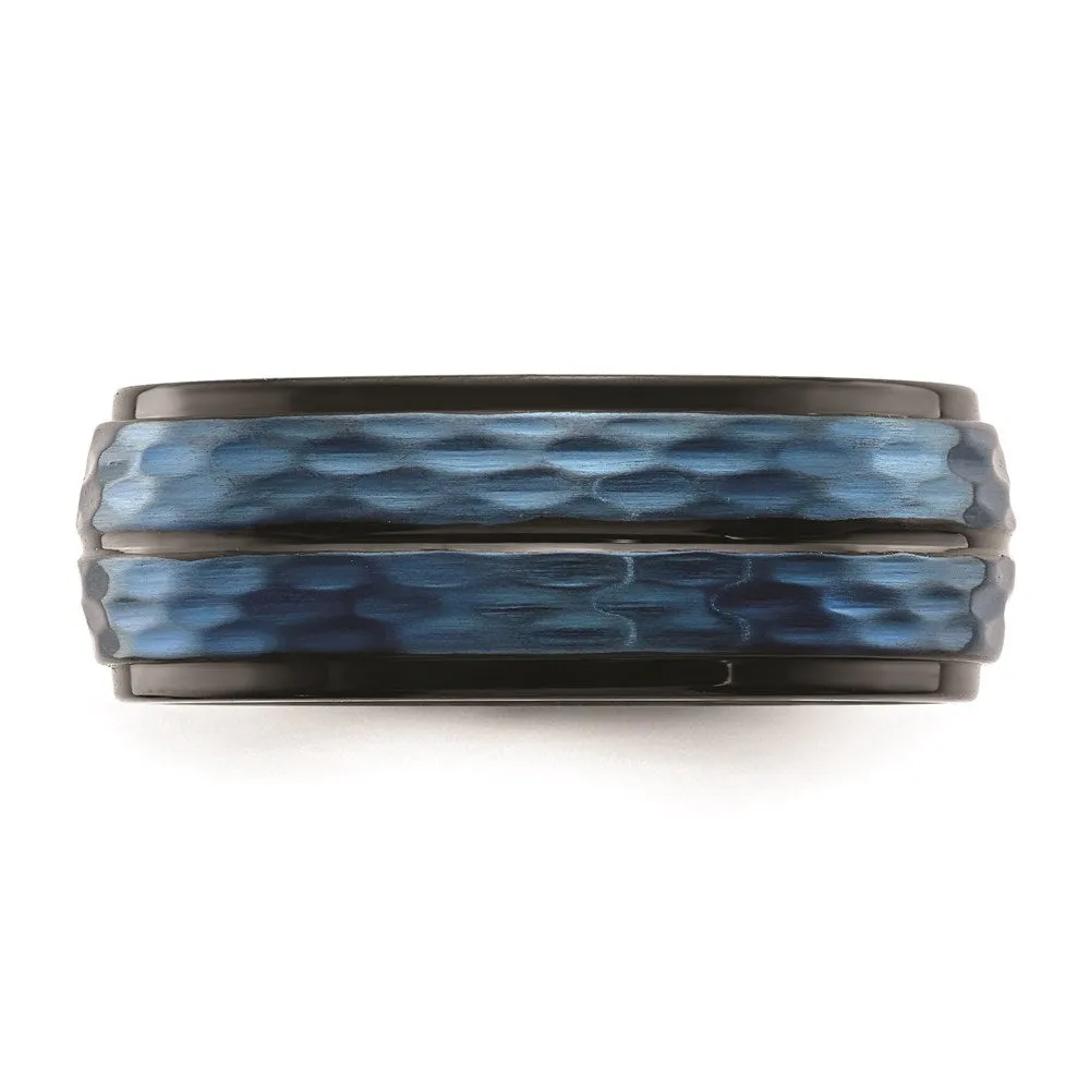 Stainless Steel Brushed and Polished Black/Blue IP-plated 8.00mm Band | SR675