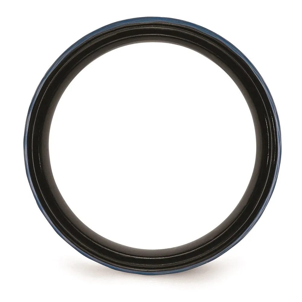 Stainless Steel Brushed and Polished Black/Blue IP-plated 8.00mm Band | SR675