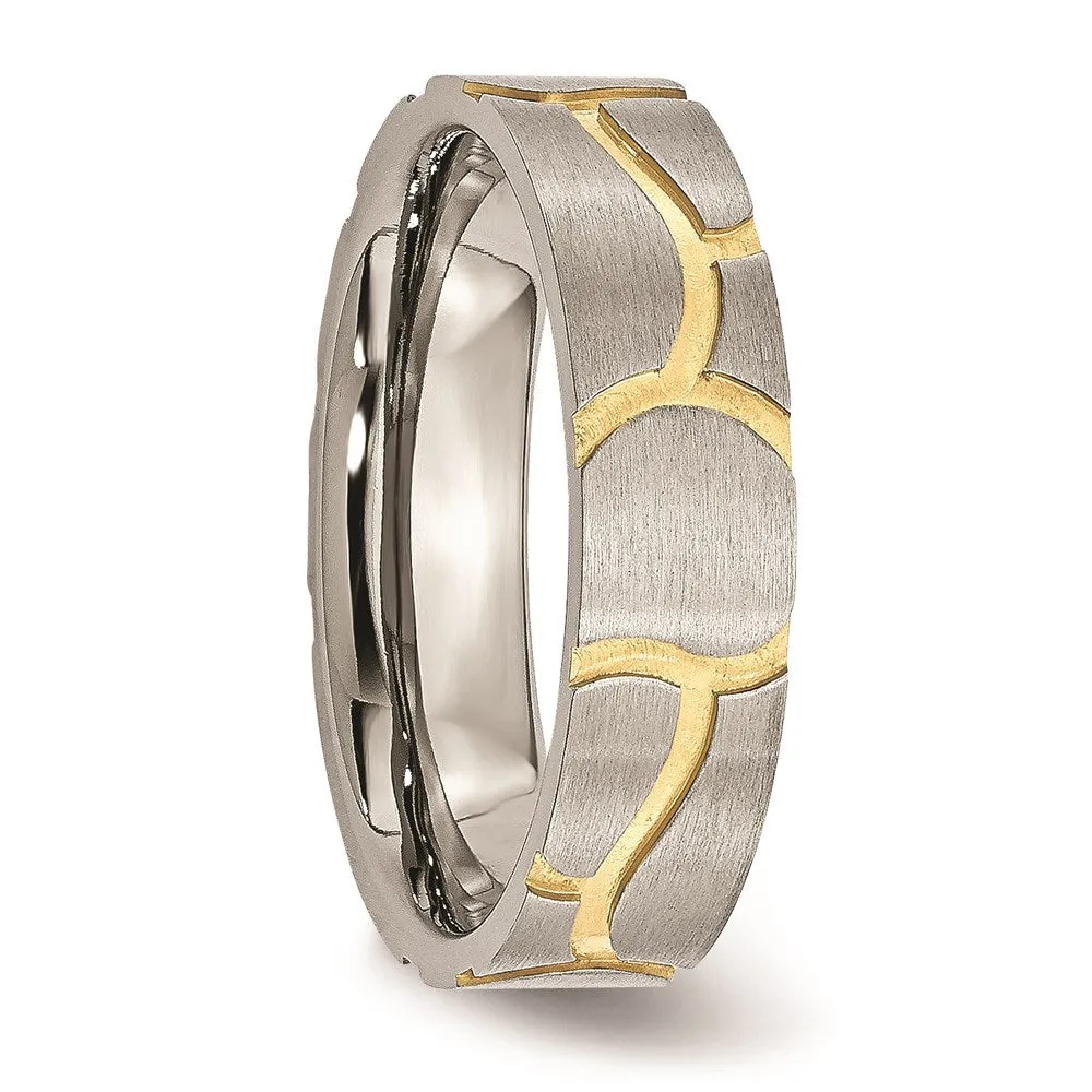 Stainless Steel Grooved Yellow IP-plated Ladies 6mm Brushed Band | SR57