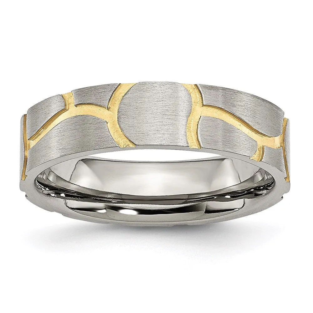 Stainless Steel Grooved Yellow IP-plated Ladies 6mm Brushed Band | SR57