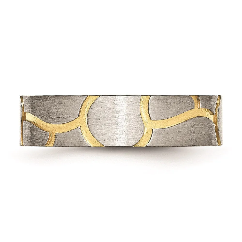 Stainless Steel Grooved Yellow IP-plated Ladies 6mm Brushed Band | SR57