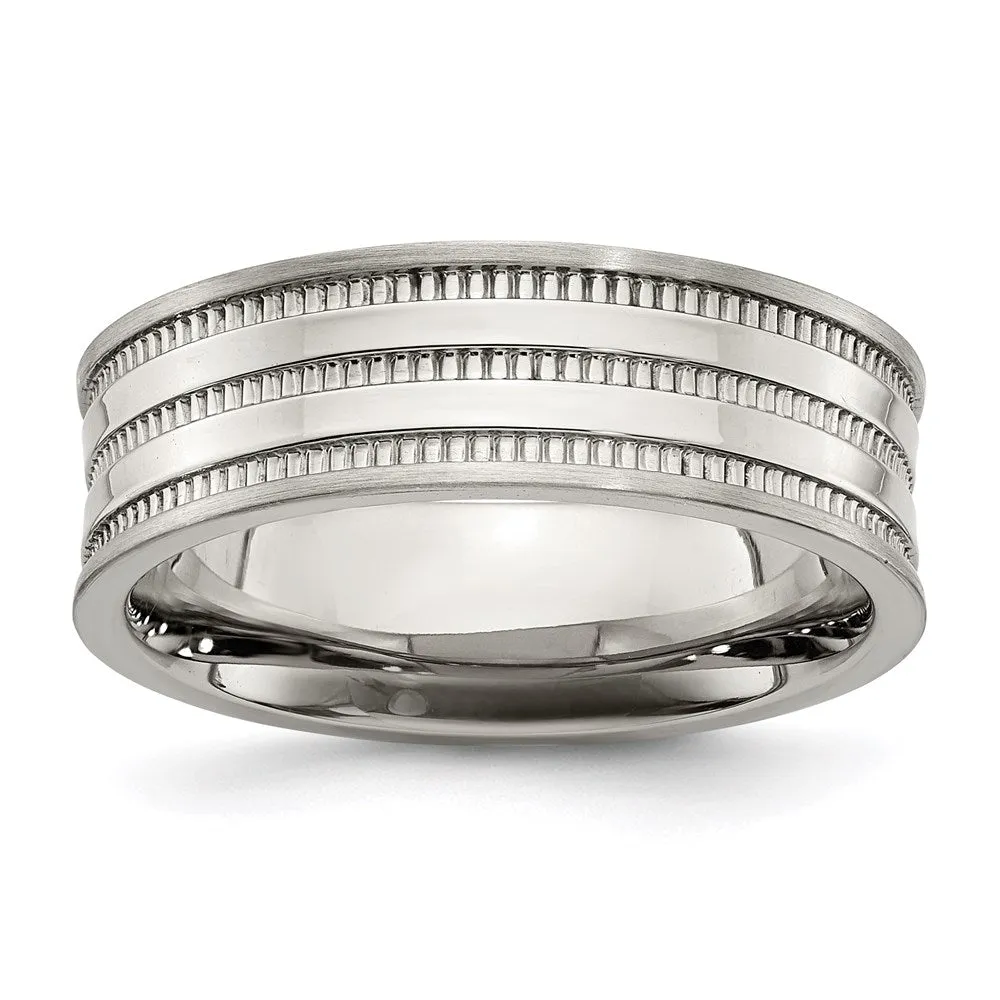 Stainless Steel Polished and Beaded 7mm Band | SR673