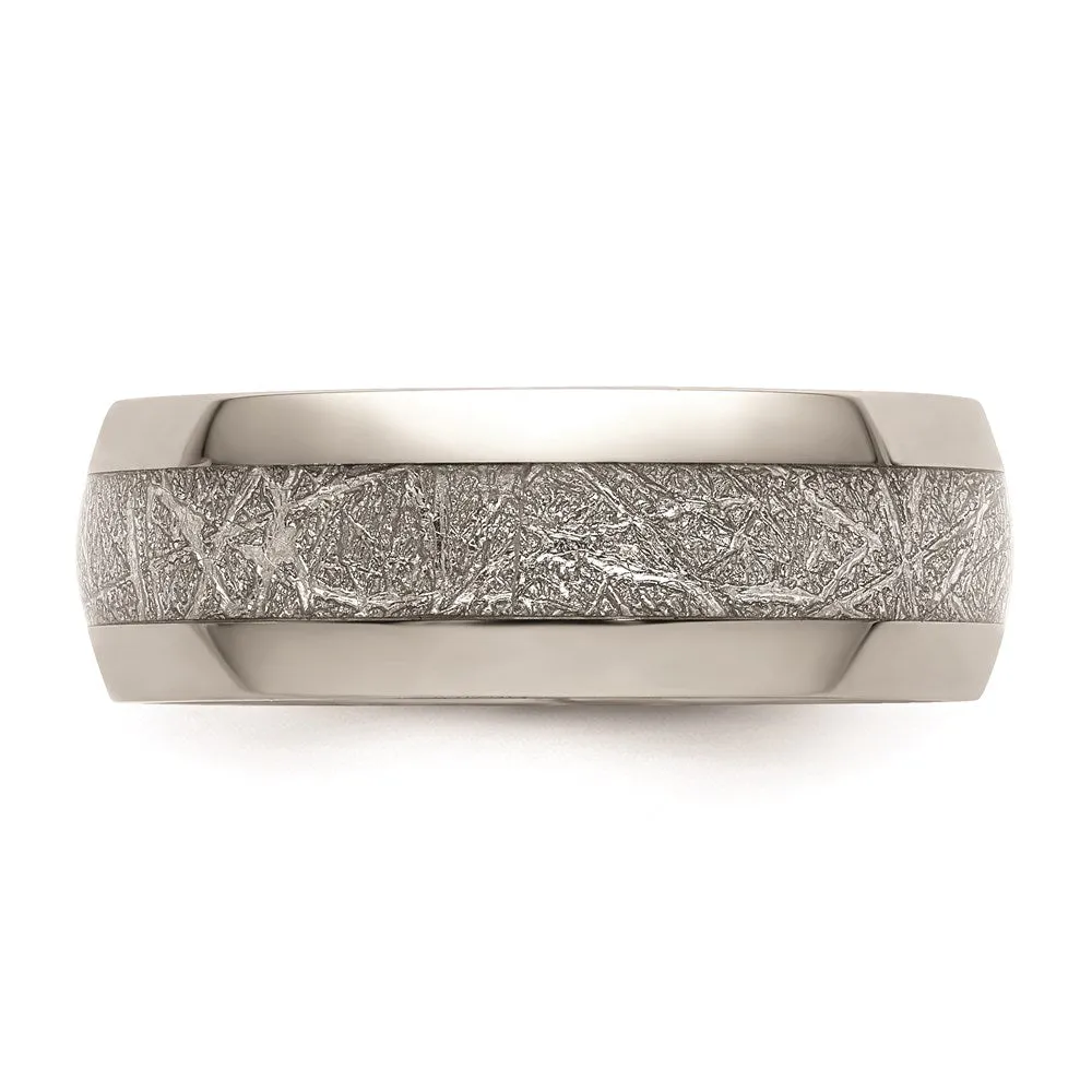 Stainless Steel Polished Glitter Paper Inlay Center 8mm Band | SR677