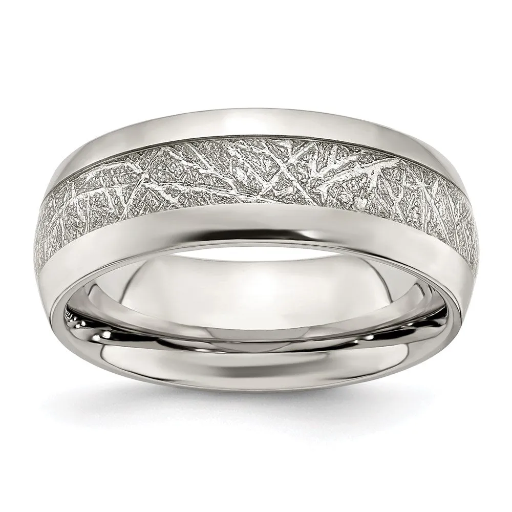 Stainless Steel Polished Glitter Paper Inlay Center 8mm Band | SR677
