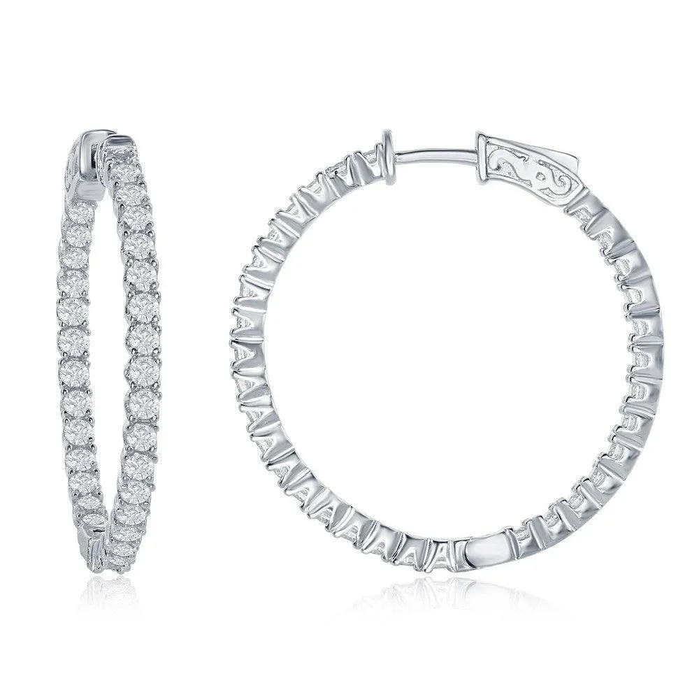 Sterling Silver Inside-Outside CZ Earrings, 3 x 35 mm