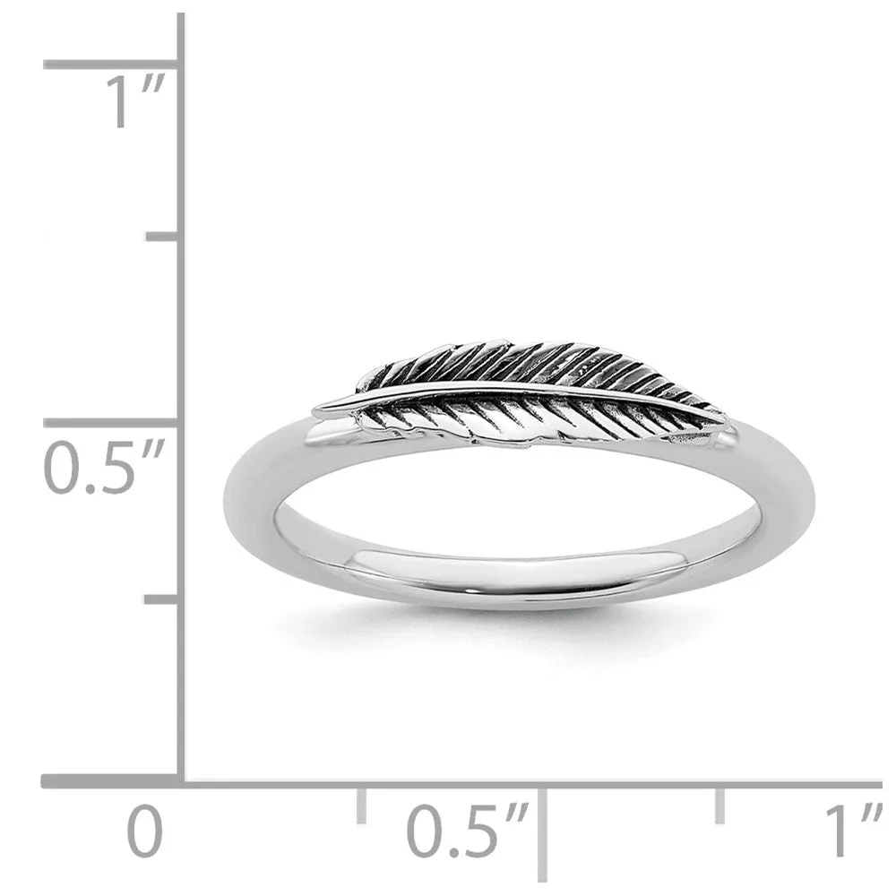Sterling Silver Stackable Expressions Antiqued Feather Ring | QSK1939