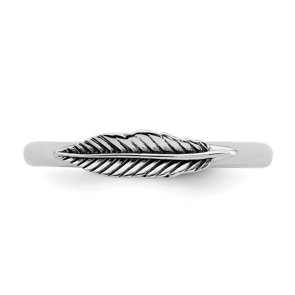 Sterling Silver Stackable Expressions Antiqued Feather Ring | QSK1939