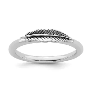 Sterling Silver Stackable Expressions Antiqued Feather Ring | QSK1939