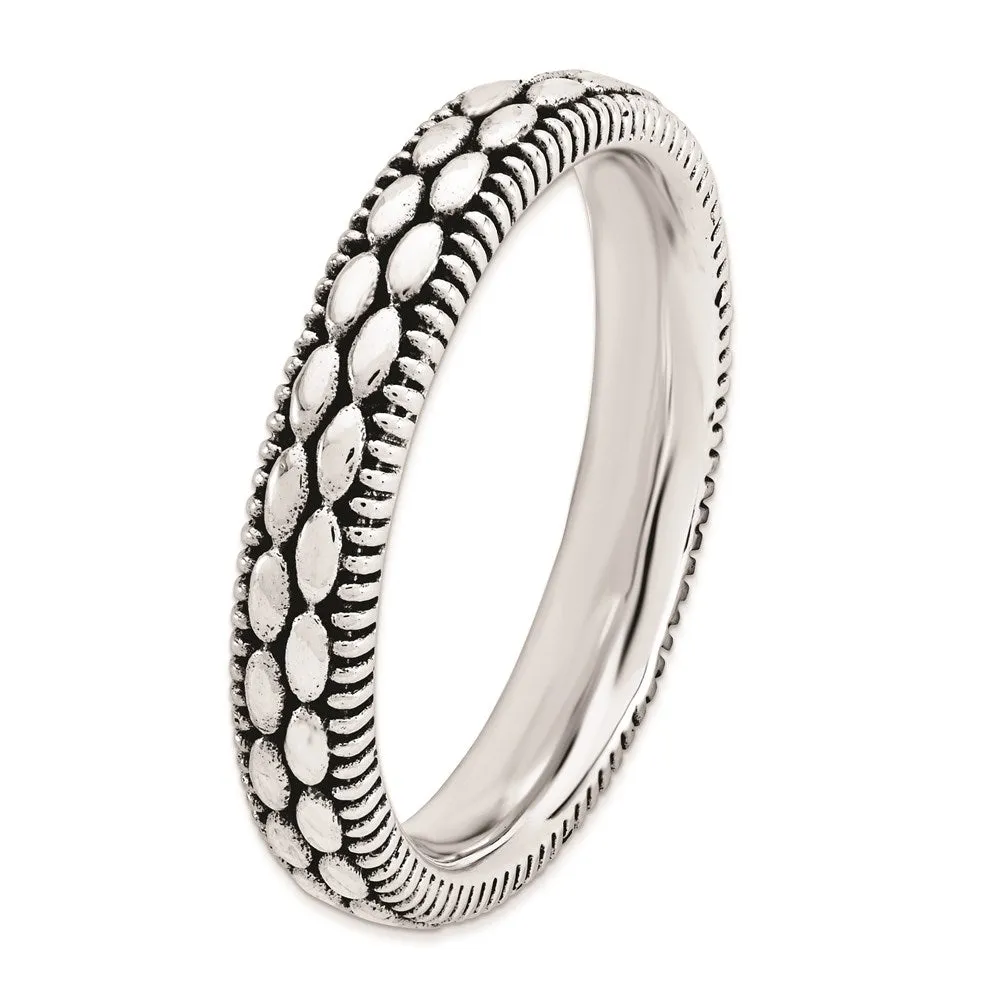 Sterling Silver Stackable Expressions Antiqued Patterned Ring | QSK1569