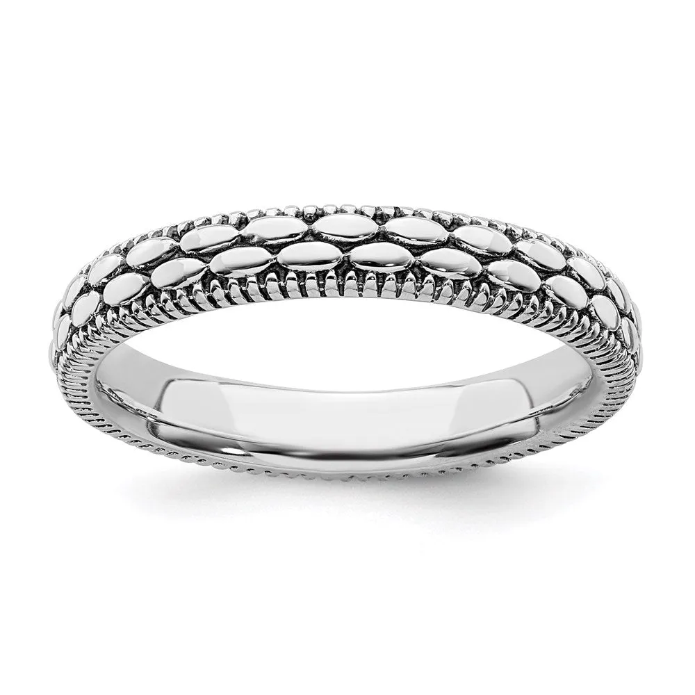Sterling Silver Stackable Expressions Antiqued Patterned Ring | QSK1569