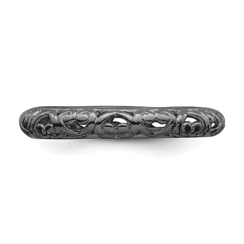 Sterling Silver Stackable Expressions Black-plated Carved Ring | QSK1612