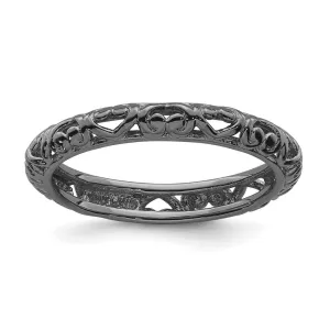 Sterling Silver Stackable Expressions Black-plated Carved Ring | QSK1612