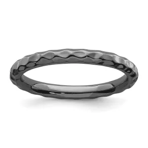 Sterling Silver Stackable Expressions Black-plated Hammered Ring | QSK225