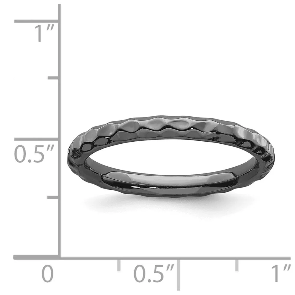 Sterling Silver Stackable Expressions Black-plated Hammered Ring | QSK225