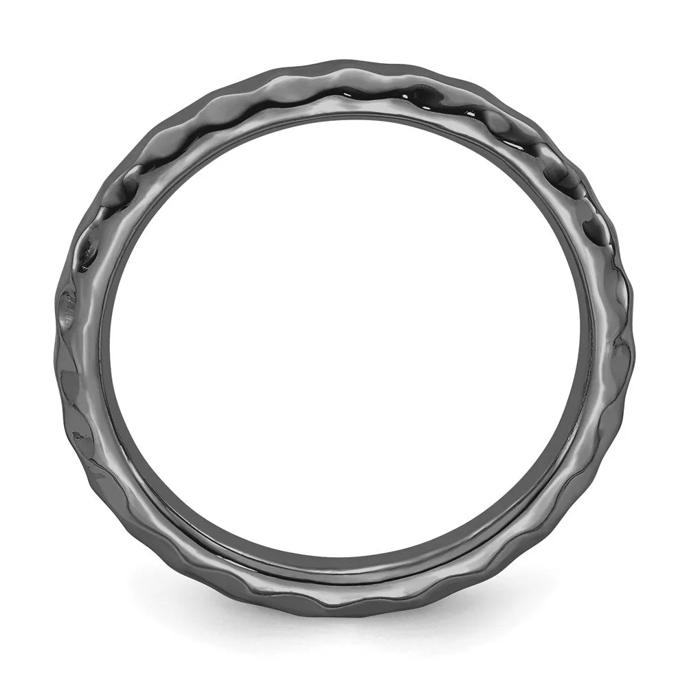 Sterling Silver Stackable Expressions Black-plated Hammered Ring | QSK225