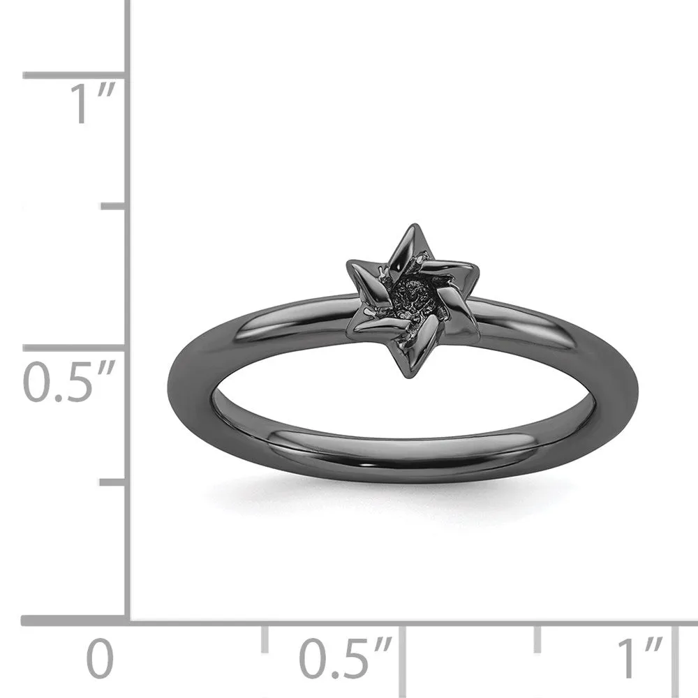 Sterling Silver Stackable Expressions Black-plated Star of David Ring | QSK1950