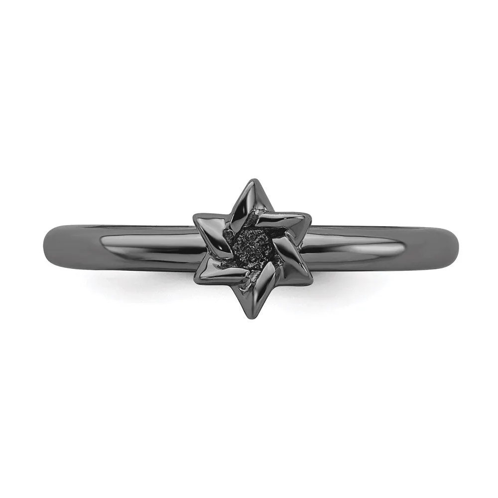 Sterling Silver Stackable Expressions Black-plated Star of David Ring | QSK1950