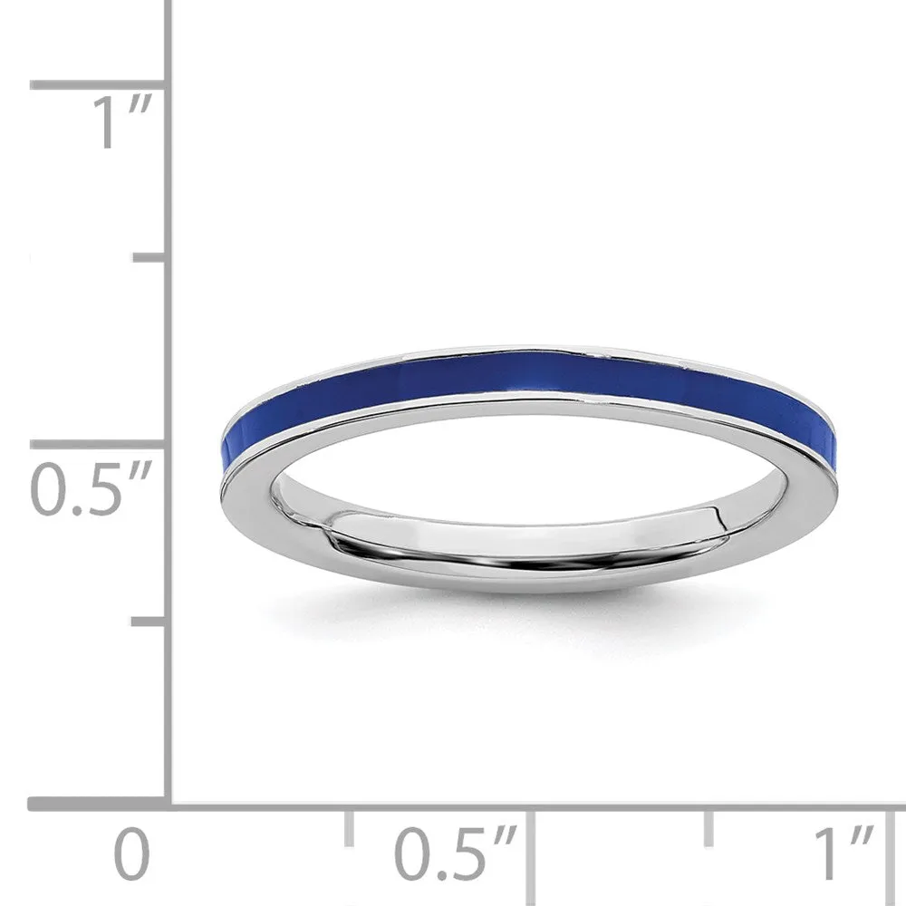 Sterling Silver Stackable Expressions Blue Enameled 2.25mm Ring | QSK142