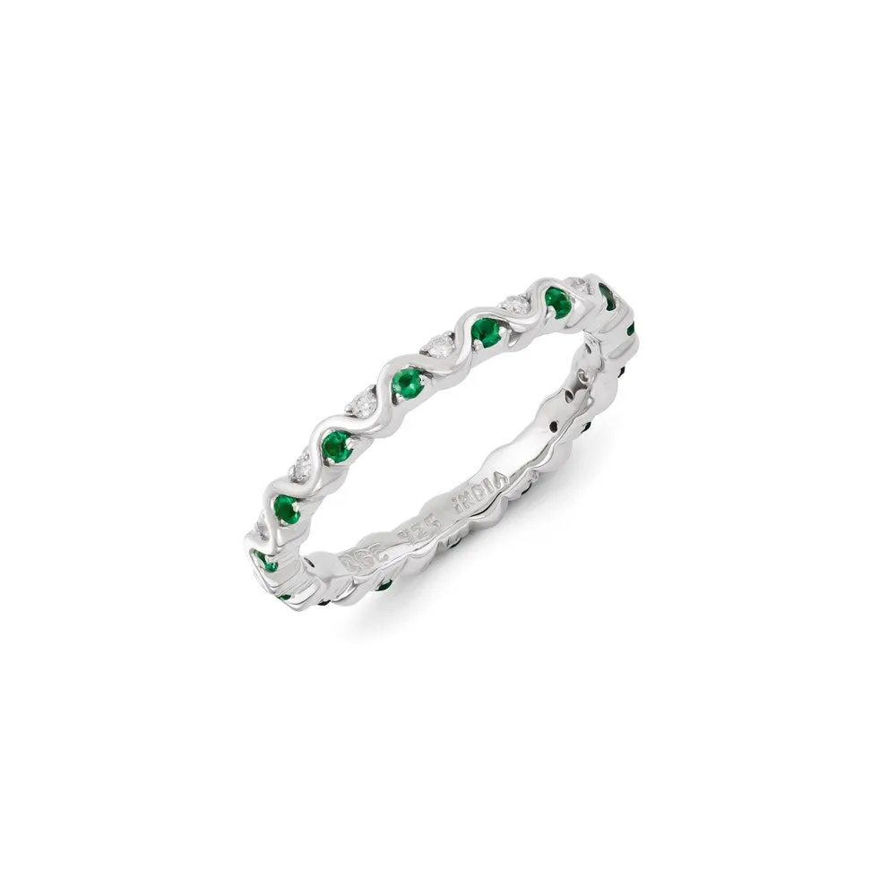 Sterling Silver Stackable Expressions Diamond & Emerald Ring | QSK1086