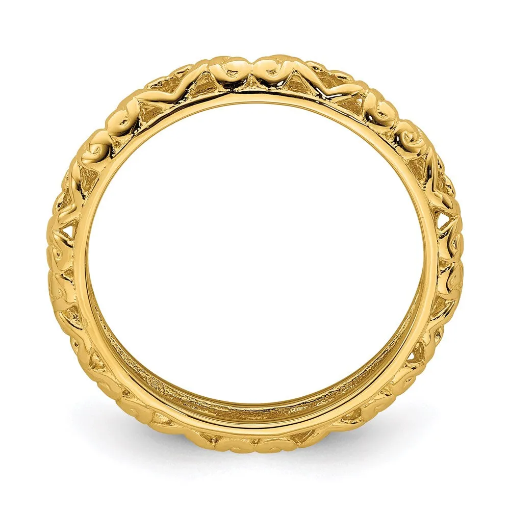 Sterling Silver Stackable Expressions Gold-plated Carved Ring | QSK1610
