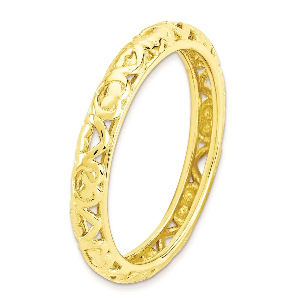 Sterling Silver Stackable Expressions Gold-plated Carved Ring | QSK1610