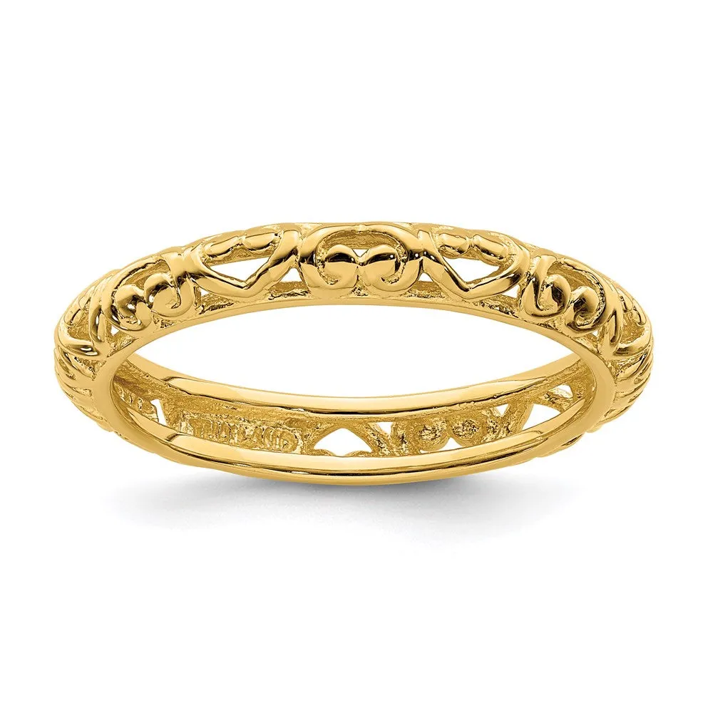 Sterling Silver Stackable Expressions Gold-plated Carved Ring | QSK1610