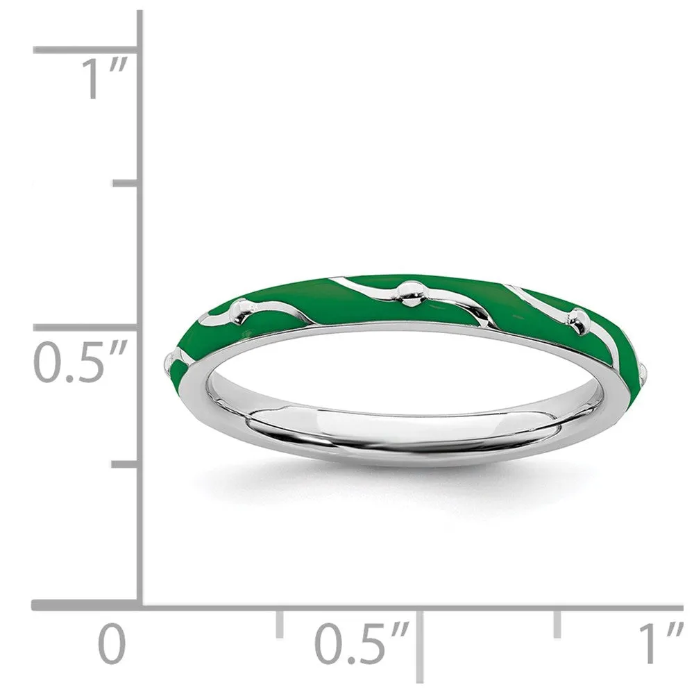 Sterling Silver Stackable Expressions Green Enamel Ring | QSK1501
