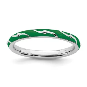 Sterling Silver Stackable Expressions Green Enamel Ring | QSK1501