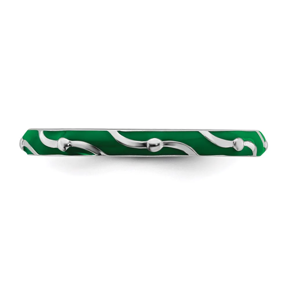 Sterling Silver Stackable Expressions Green Enamel Ring | QSK1501