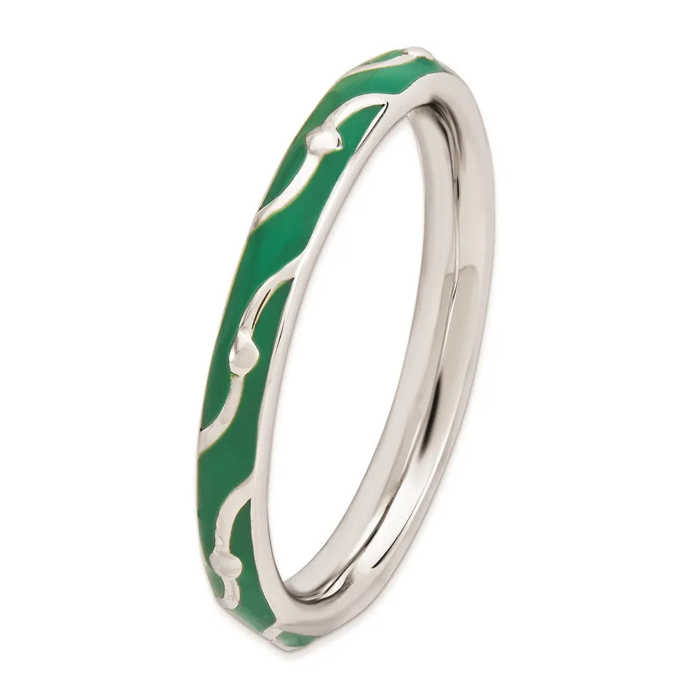 Sterling Silver Stackable Expressions Green Enamel Ring | QSK1501