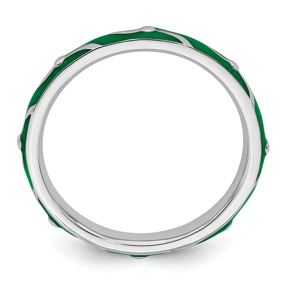 Sterling Silver Stackable Expressions Green Enamel Ring | QSK1501