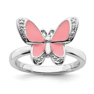 Sterling Silver Stackable Expressions Pink Enamel Butterfly Ring | QSK1543